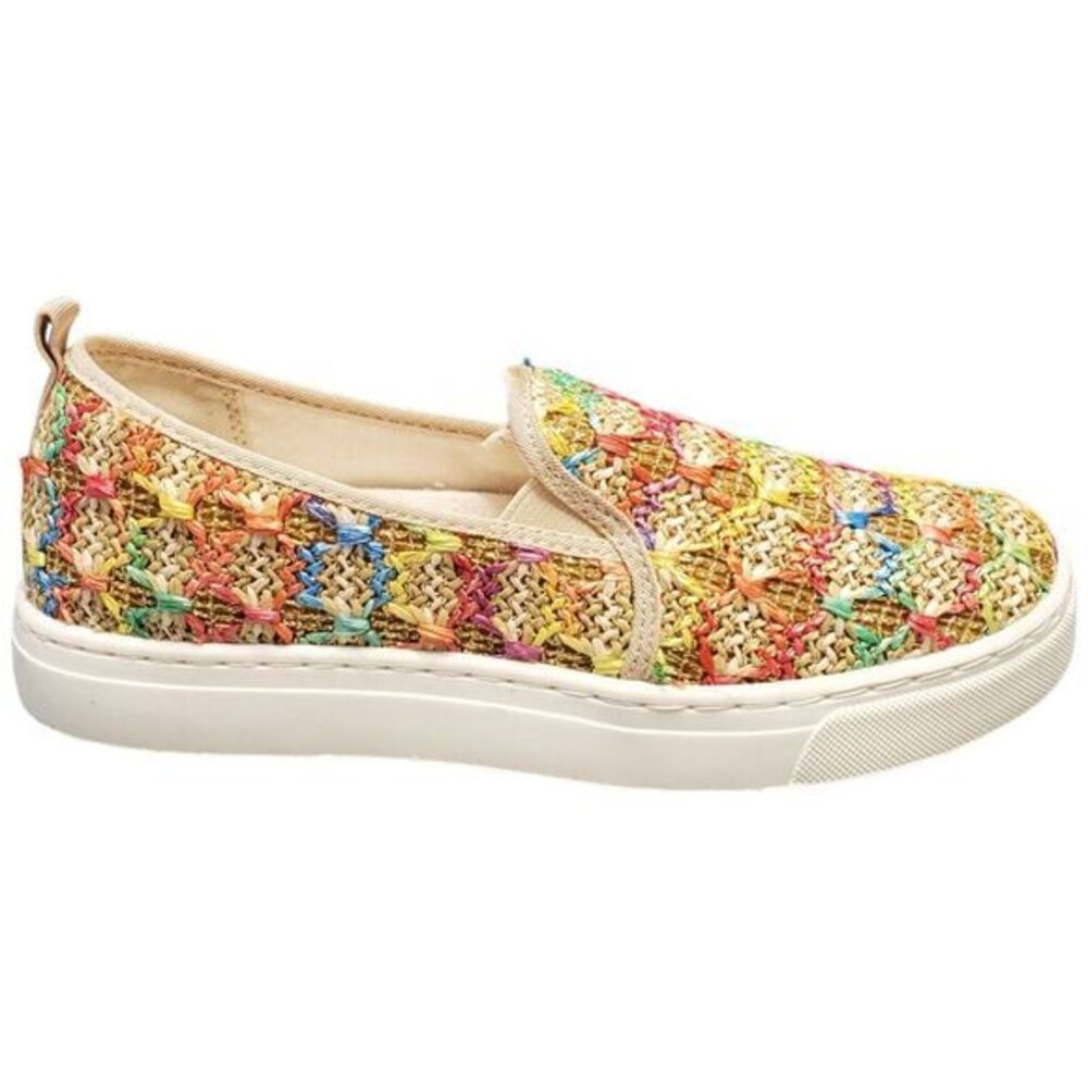 Kelly & Katie Sneakers Shoes Women Size 6 Tan Multi Textile Metallic Slip On EUC